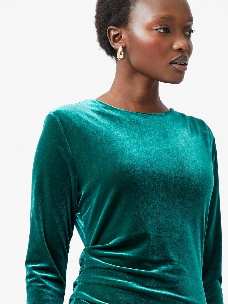 French Connection Viola Velvet Long Sleeve Bodycon Mini Dress Forest