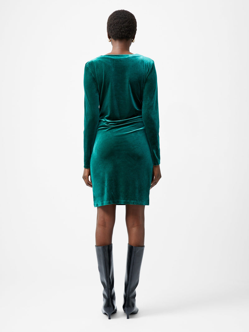 French Connection Viola Velvet Long Sleeve Bodycon Mini Dress Forest