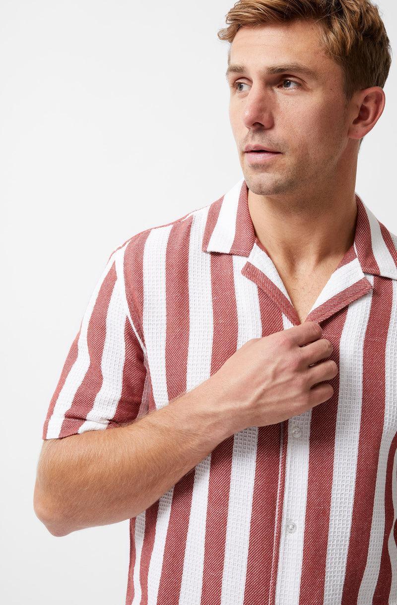 French Connection Waffle Stripe Short Sleeve Shirt Red/White Stripe