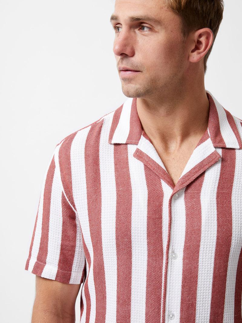 French Connection Waffle Stripe Short Sleeve Shirt Red/White Stripe