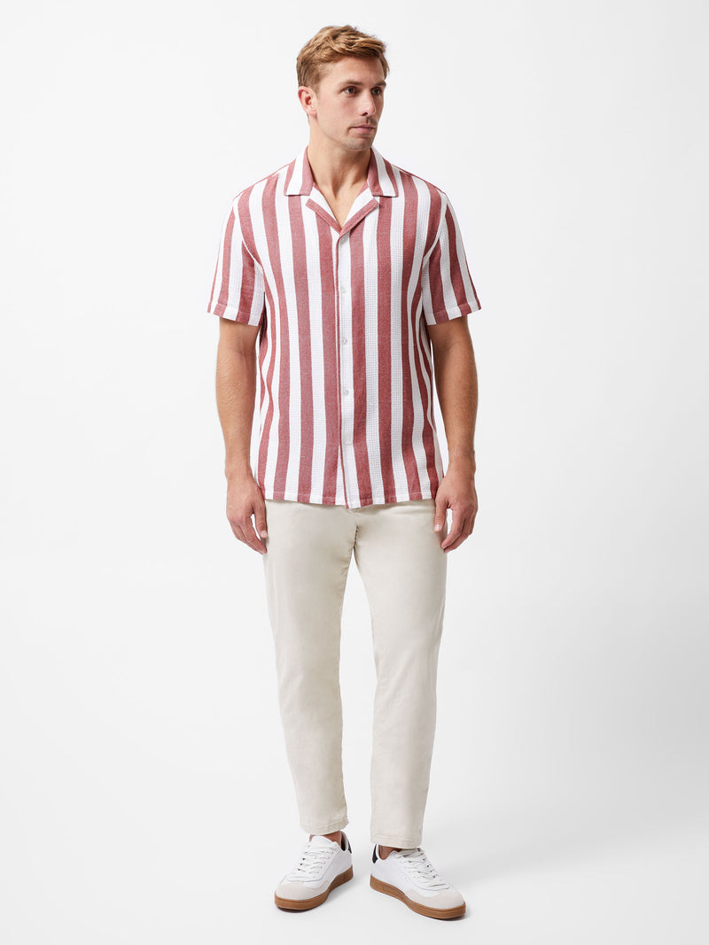 french connection Waffle Stripe Short Sleeve Shirt Red/White Stripe