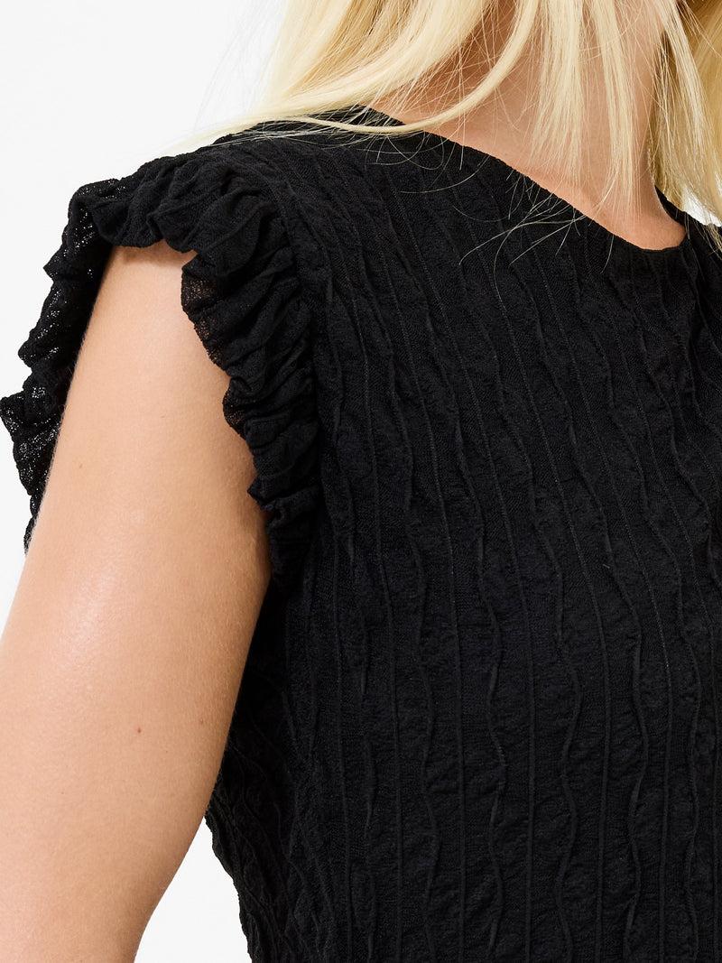 French Connection Wanda Textured Jersey Peplum Top Blackout