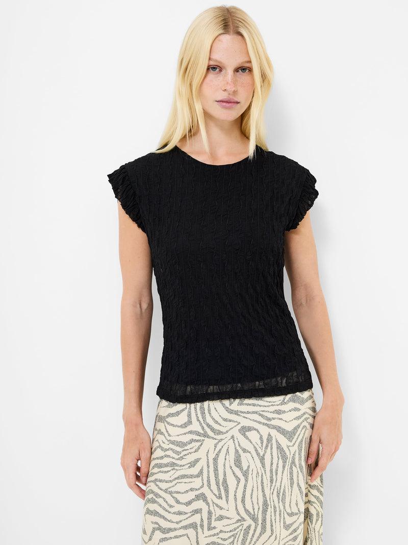 french connection Wanda Textured Jersey Peplum Top Blackout