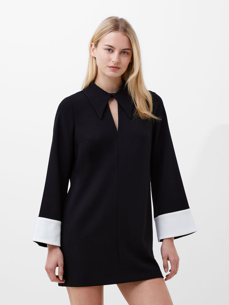 french connection Whisper Long Sleeve Folded Cuff Mini Dress Blackout/Linen White