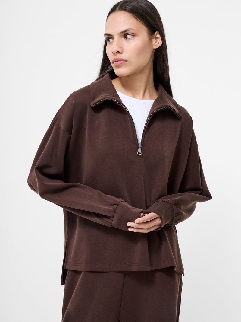 French Connection Wren Half Zip Sweater Bitter Chocolate