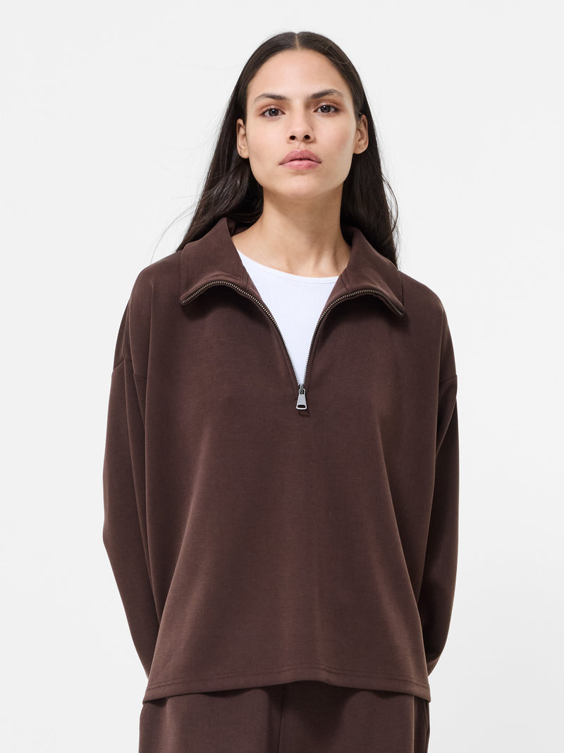 french connection Wren Half Zip Sweater Bitter Chocolate