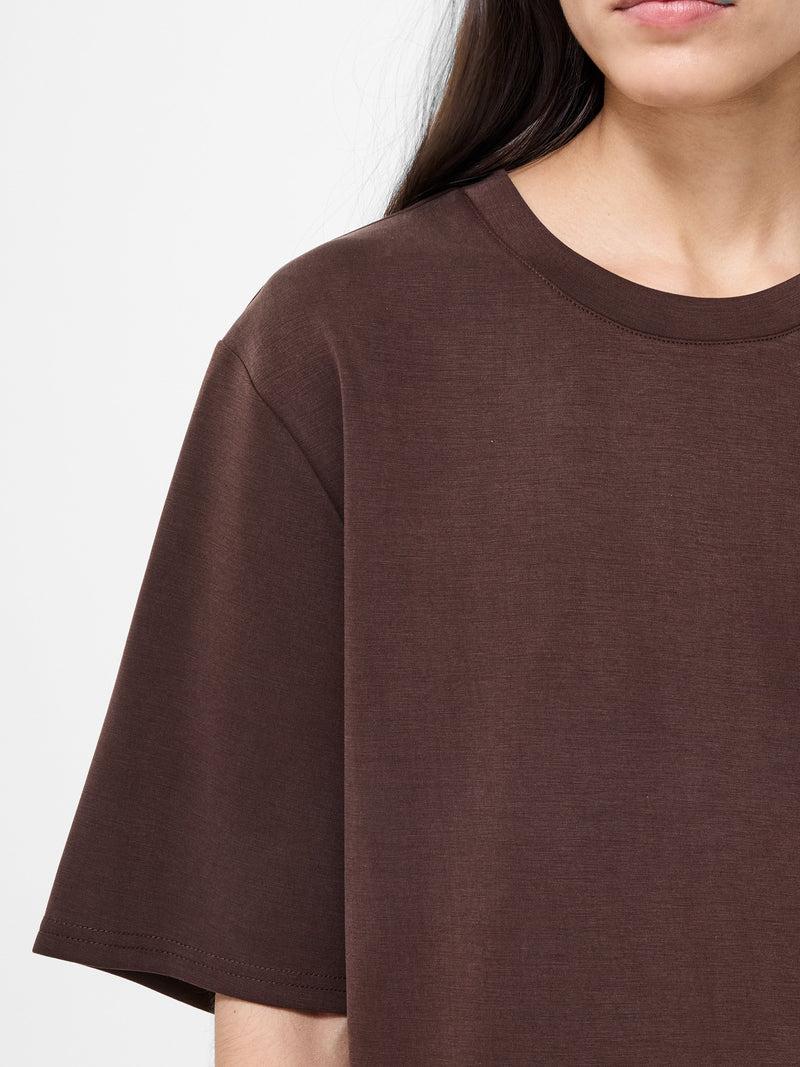 French Connection Wren Short Sleeve Pinched T-Shirt Bitter Chocolate