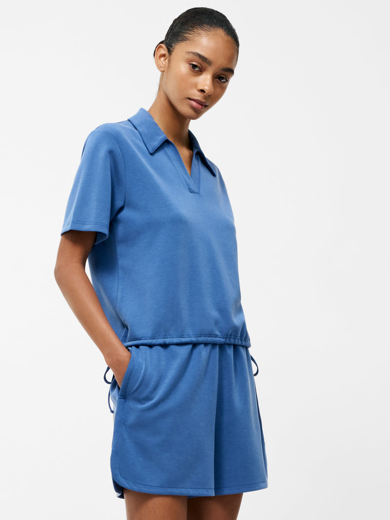 French Connection Wren Short Sleeve Polo Top Slate Blue