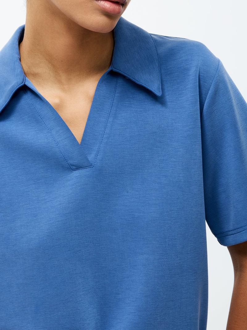 French Connection Wren Short Sleeve Polo Top Slate Blue