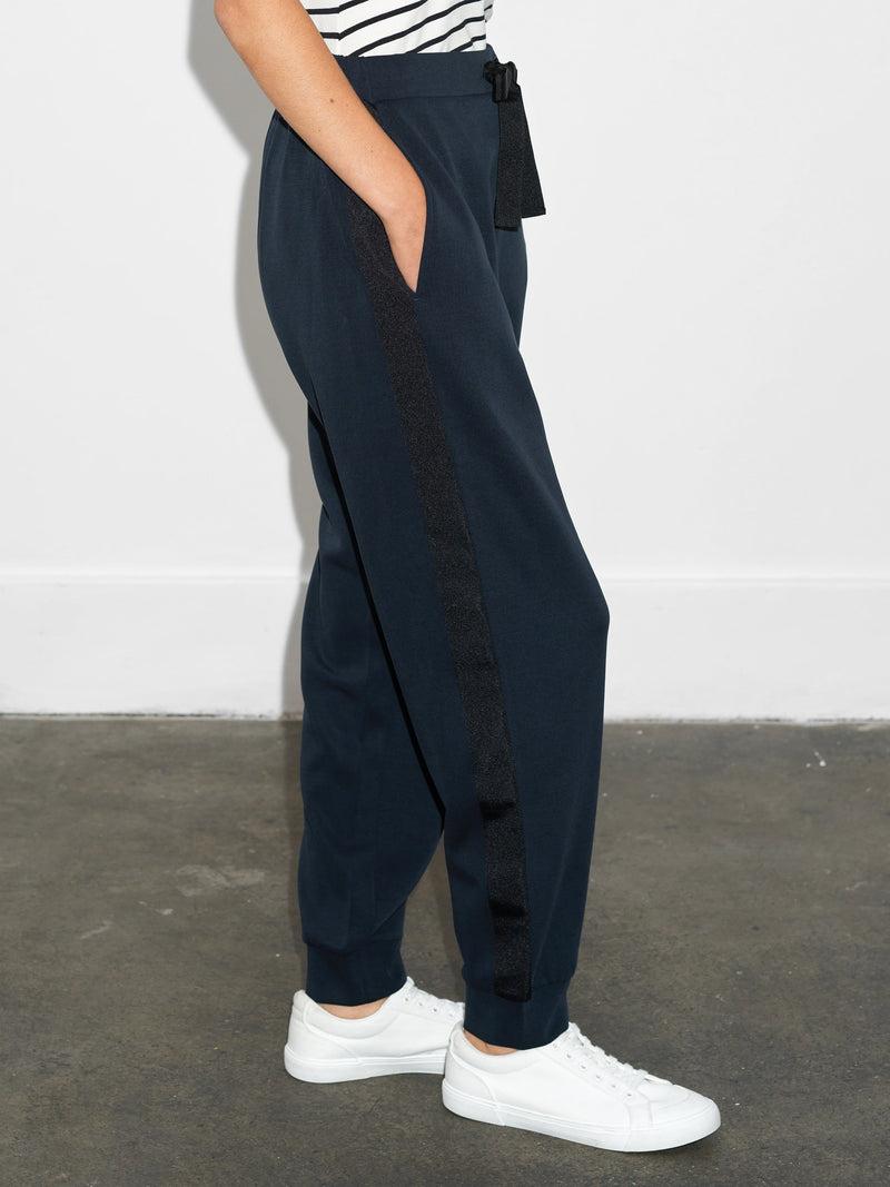 French Connection Wren Side Trim Tie Waist Trousers Navy/Black