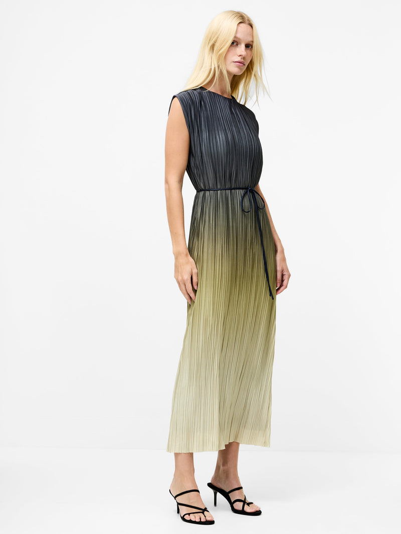 French Connection Xena Pleated Ombre Midi Dress Khaki Ombre
