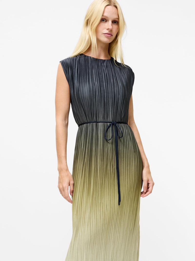 French Connection Xena Pleated Ombre Midi Dress Khaki Ombre