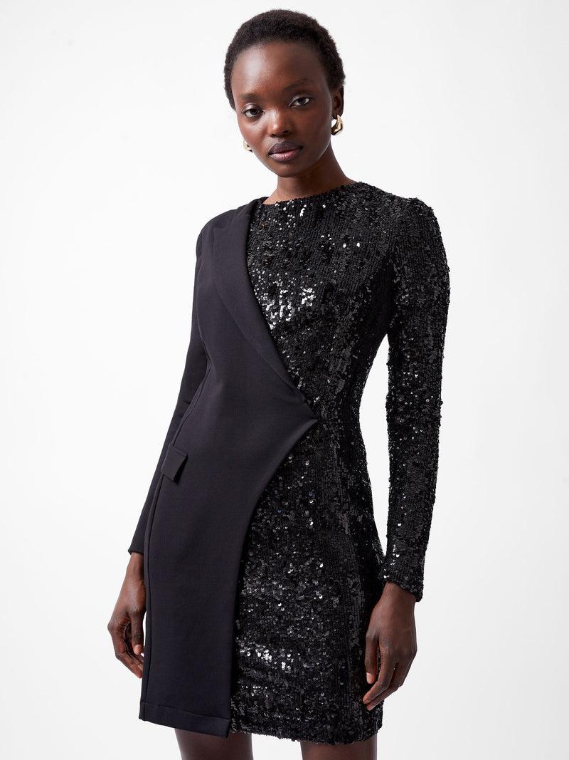 French Connection Xia Ponte Sequin Jersey Blazer Mini Dress Blackout