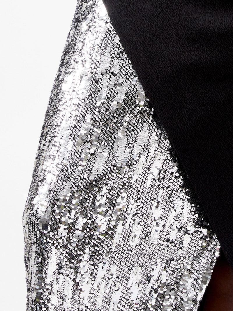 French Connection Zanna Jersey Sequin Mix Midi Dress Blackout