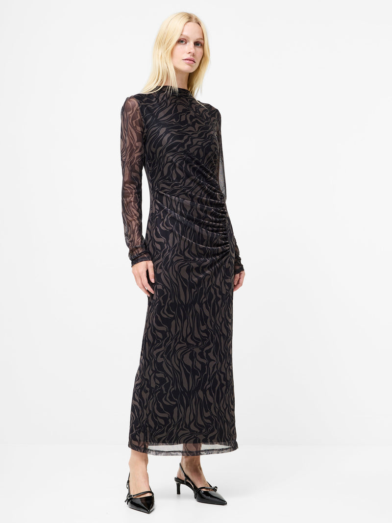 french connection Zaria Mesh Long Sleeve Maxi Dress Khaki/Blk