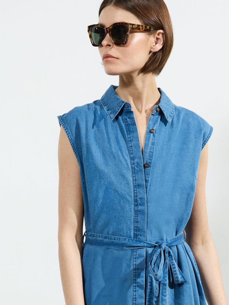 French Connection Zaves Chambray Denim Midi Dress Light Mid Wash