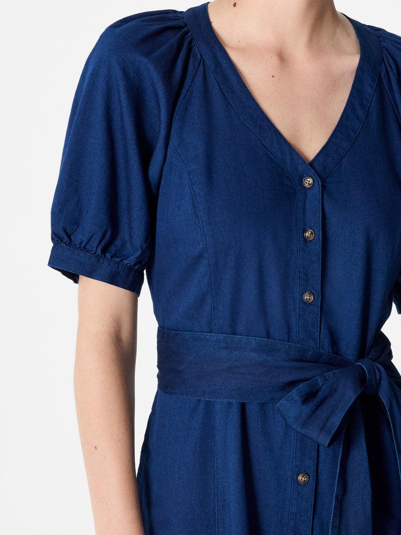 French Connection Zaves Chambray Denim V Neck Midi Dress Chambray Blue