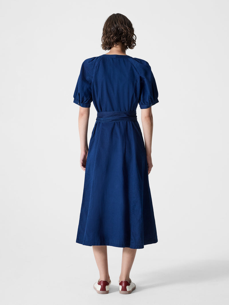 French Connection Zaves Chambray Denim V Neck Midi Dress Chambray Blue