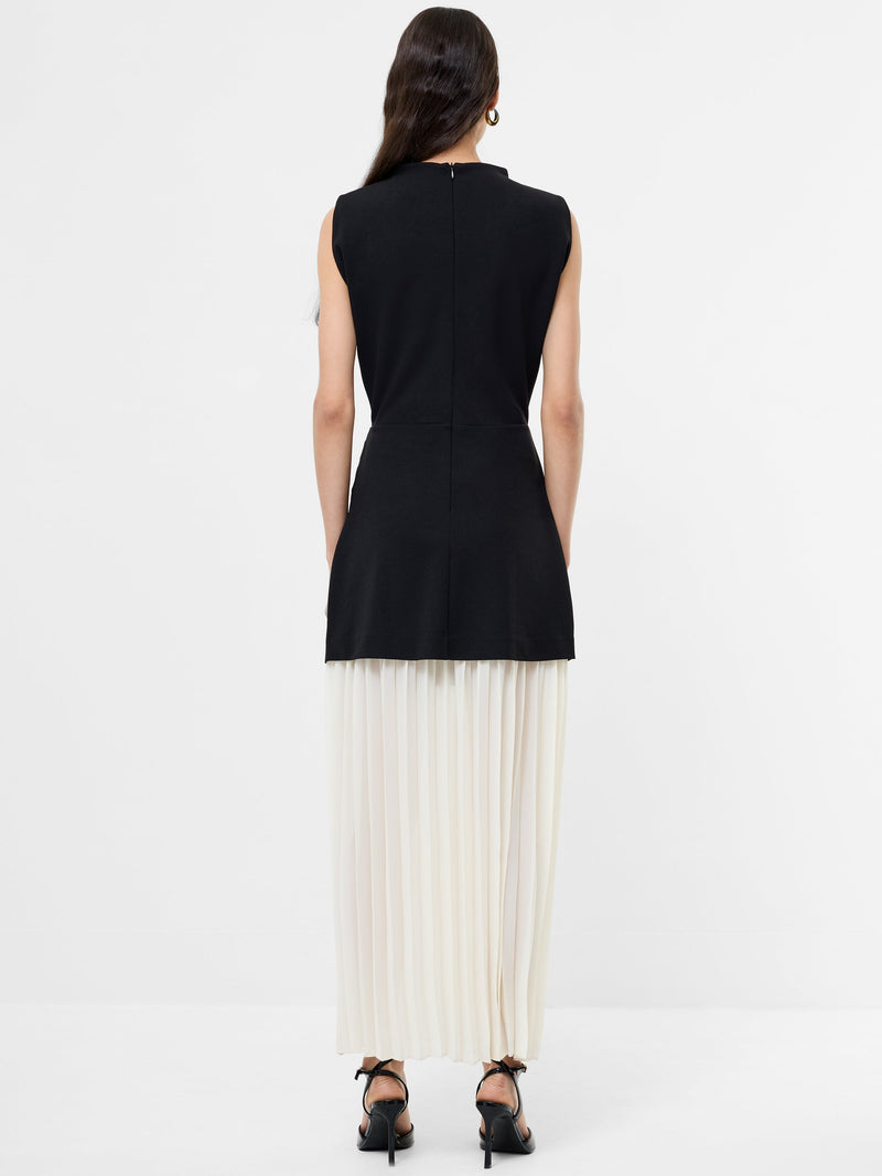 French Connection Zion Pleated Skirt Dress Black/Porcelain Crea