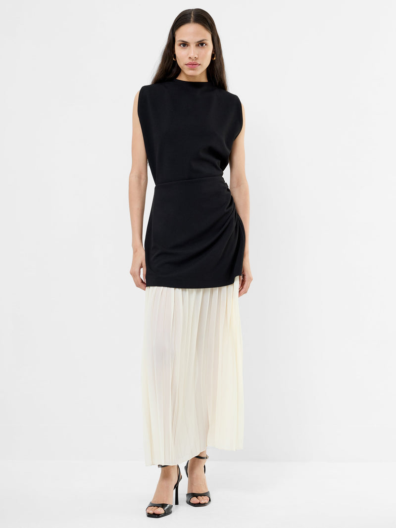 french connection Zion Pleated Skirt Dress Black/Porcelain Crea