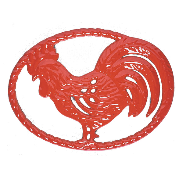 French Home Chasseur 11-inch Flame Red Cast Iron Rooster Trivet