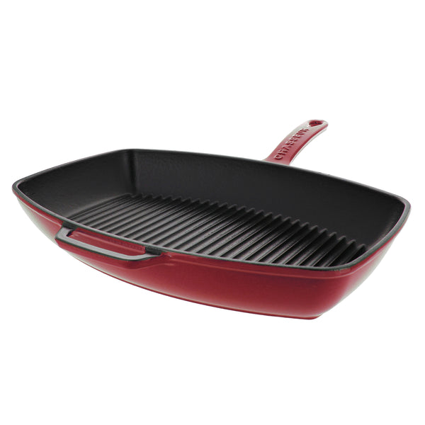 French Home Chasseur 12-inch Red Rectangular French Enameled Cast Iron Grill Pan (CI_3140)