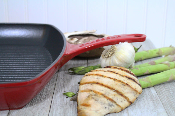 French Home Chasseur 12-inch Red Rectangular French Enameled Cast Iron Grill Pan (CI_3140)