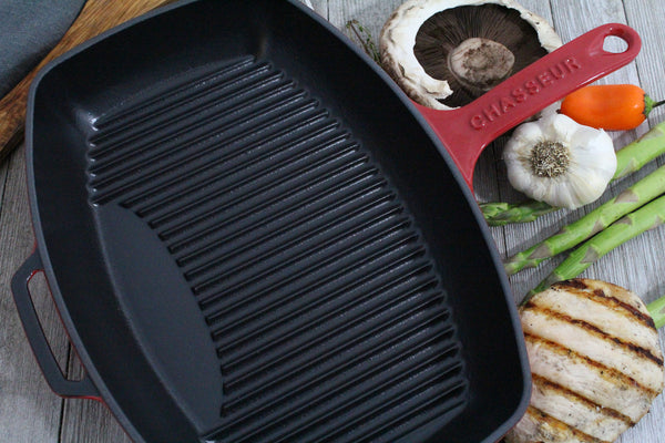 french home Chasseur 12-inch Red Rectangular French Enameled Cast Iron Grill Pan (CI_3140)