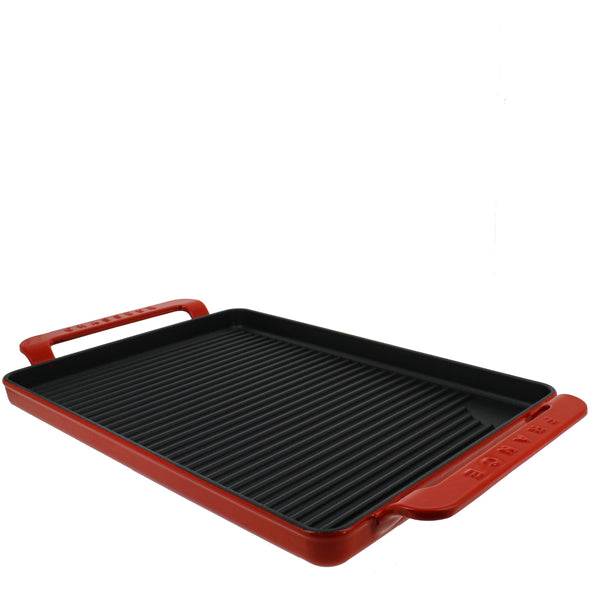 French Home Chasseur 14-inch Flame Rectangular Enameled Cast Iron Grill Pan With Handles Red Or Grey (CI_3360)
