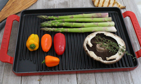 french home Chasseur 14-inch Flame Rectangular Enameled Cast Iron Grill Pan with Handles Red or Grey (CI_3360)