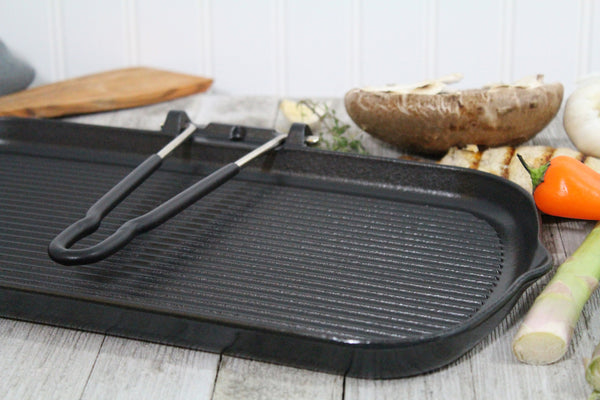 French Home Chasseur French Cast Iron Rectangle Grill With Folding Handle 14-inch Black