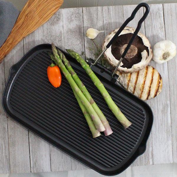 french home Chasseur French Cast Iron Rectangle Grill With Folding Handle 14-inch Black