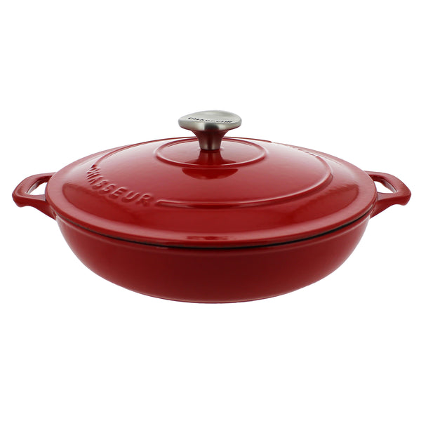 french home Chasseur French Enameled Cast Iron Braiser with Lid 1.8-quart Red