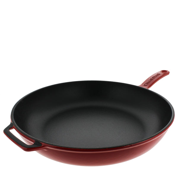French Home Chasseur French Enameled Cast Iron Fry Pan With Cast Iron Handle And Glass Lid 11-inch Red
