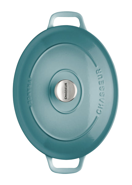 French Home Chasseur French Enameled Cast Iron Oval Dutch Oven 5.3-quart Quartz Blue