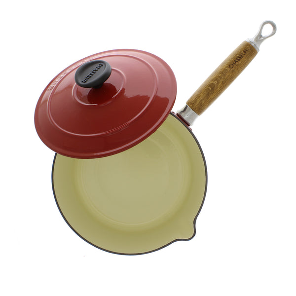 French Home Chasseur French Enameled Cast Iron Saucepan Lid & Wood Handle 1.3-quart Red