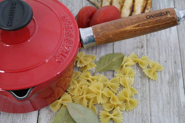 French Home Chasseur French Enameled Cast Iron Saucepan Lid & Wood Handle 1.3-quart Red