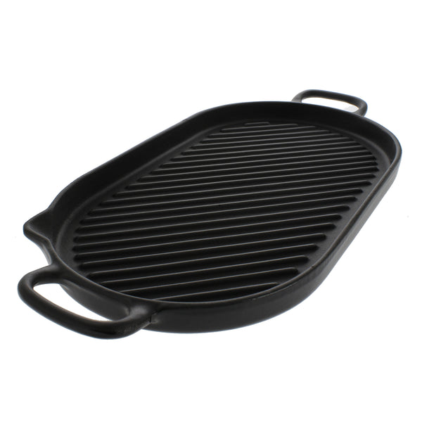 French Home Chasseur French Large Oval Cast Iron Grill Pan 18-inch Black