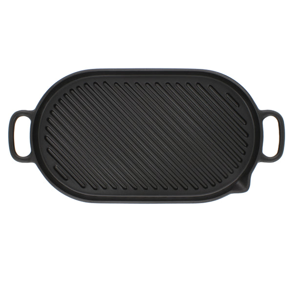 french home Chasseur French Large Oval Cast Iron Grill Pan 18-inch Black