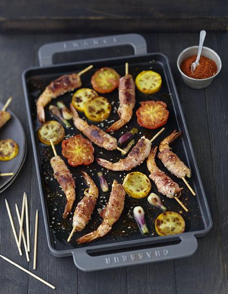 French Home Chasseur French Rectangular Enameled Cast Iron Griddle 14-inch Caviar Grey