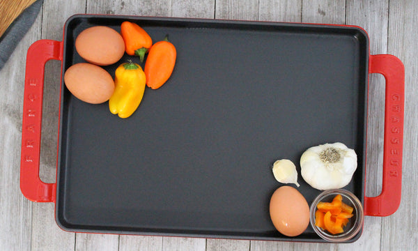 french home Chasseur French Rectangular Enameled Cast Iron Griddle 14-inch Red