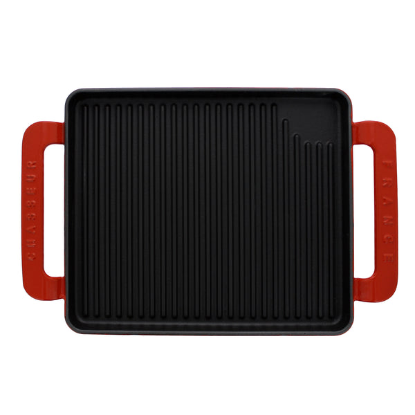 french home Chasseur French Rectangular Enameled Cast Iron Grill 10-inch Red