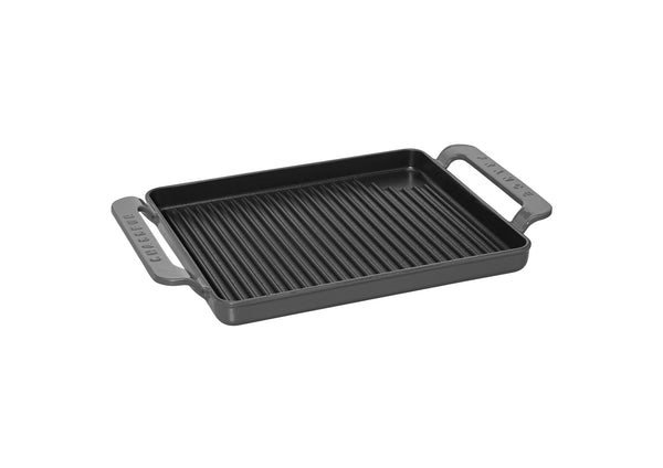 French Home Chasseur French Rectangular Enameled Cast Iron Grill 10-inch Caviar Grey