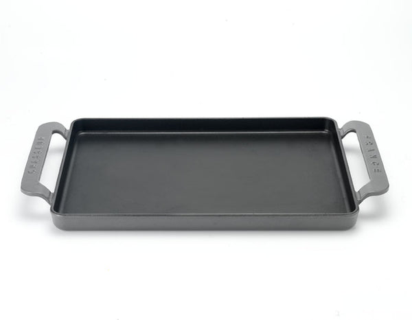 french home Chasseur French Rectangular Enameled Cast Iron Griddle 14-inch Caviar Grey