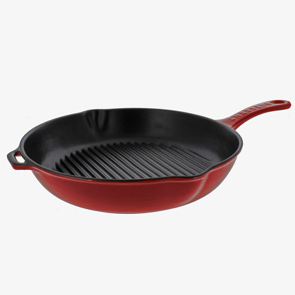 French Home Chasseur French Round Enameled Cast Iron Grill Pan 10-inch Red