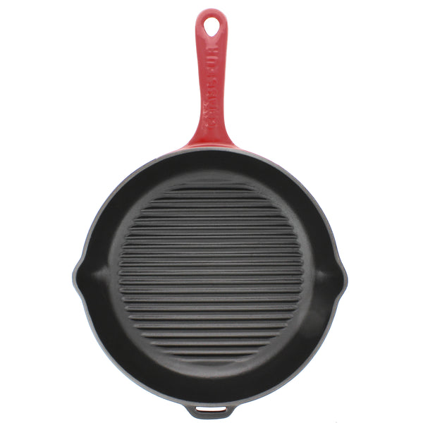 French Home Chasseur French Round Enameled Cast Iron Grill Pan 10-inch Red
