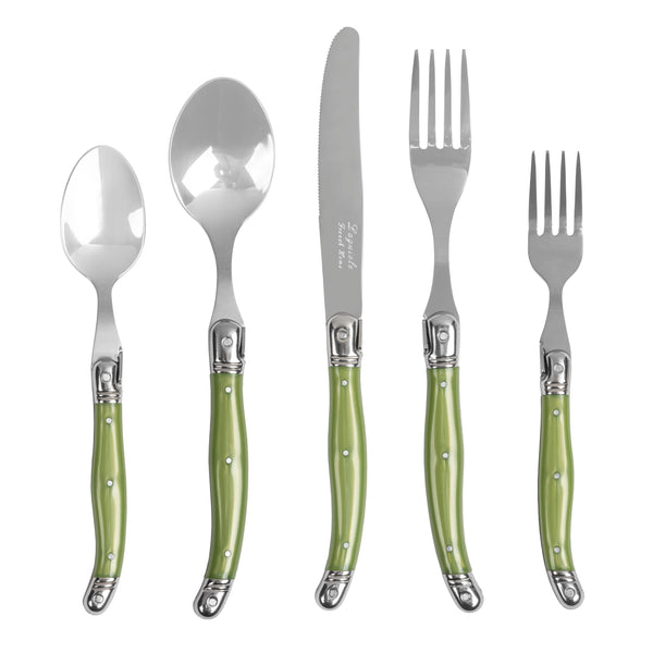 french home French Home 20-Piece Stainless-Steel Laguiole Flatware Set Service for 4 Spring Green