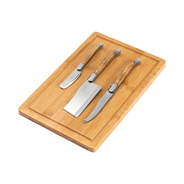 French Home French Home 3 Piece Connoisseur Laguiole Olive Wood Cheese Knives And Bamboo Cheese Board