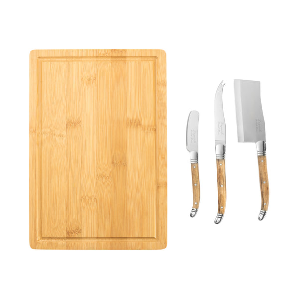 french home French Home 3 Piece Connoisseur Laguiole Olive Wood Cheese Knives and Bamboo Cheese Board