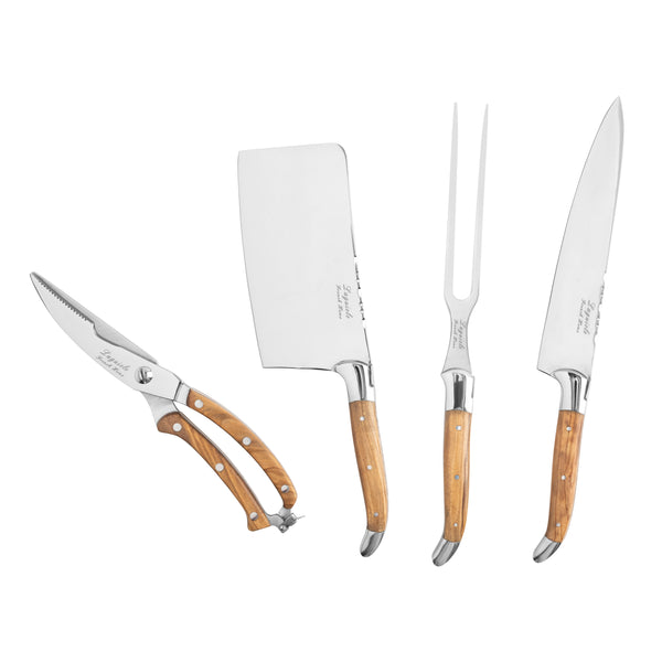 French Home French Home 4-Piece Connoisseur Laguiole Professional Chef Knife Set With Olive Wood Handles